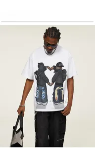 Streetwear white cotton T-shirt featuring a cartoon heart-shape graphic print detail