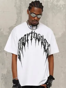 Heavyweight 300g pure cotton white street style T-shirt with black thorn graphic print