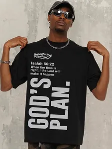 Maglietta da Uomo American Vintage Streetwear Cotone Pesante Stampa Versetto Biblico God's Plan Manica Corta Larga