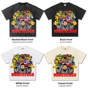 T-shirt in cotone pesante stile hip-hop con grafica manga, disponibile in quattro colori