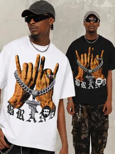 Men's heavy cotton vintage streetwear T-shirt with graphic hand gesture print