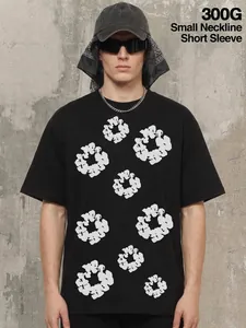 Men Heavyweight Cotton Graphic T-Shirt American Vintage Streetwear Printed Short Sleeve Top Casual Tee For Summer