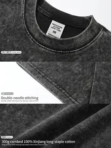 Close-up of 300g heavyweight acid wash cotton T-shirt showing collar and stitching details
