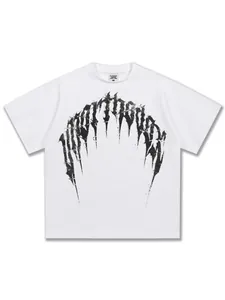 Heavyweight white cotton T-shirt with black gothic thorn graphic print street style