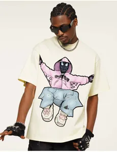 Heavyweight off-white combed cotton T-shirt featuring a streetwear cartoon character print