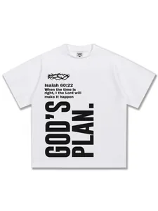 T-shirt in cotone pesante bianco con grafica God's Plan e citazione Isaia 60:22