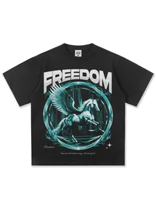 T-shirt homme en coton épais avec imprimé graphique Pegasus liberté et style streetwear noir