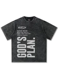 T-shirt pesante in cotone lavato con stampa God's Plan e versetto biblico Isaia 60:22