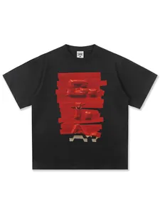 Premium heavyweight black cotton T-shirt with unique 3D red tape street style graphic.