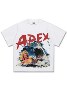 Vintage American shark print white heavyweight cotton T-shirt with red APEX text