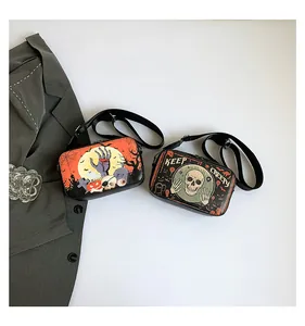Stylish Halloween themed small square crossbody bags with skull and zombie hand prints