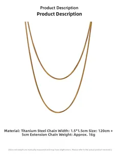 Lange quadratische Schlangenkette aus vergoldetem Titanstahl für Damen als Pulloverkette
