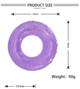 Purple inflatable ring with colorful heart glitter 54cm diameter measurement guide