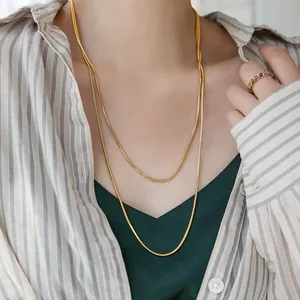 Minimalist Stainless Steel Square Snake Chain Long Necklace For Women Gold Silver Plated Elegant Sweater Chain Jewelry