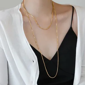Elegant layered gold-plated stainless steel square snake chain necklace for women