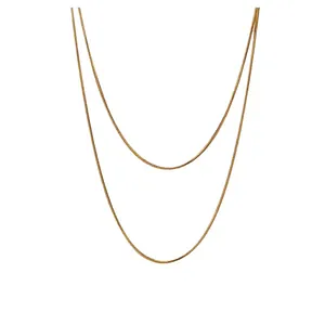 Double-layered 18K gold plated stainless steel square snake chain necklace for women.