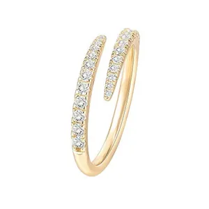 Anello aperto minimalista placcato oro con pavé di zirconi scintillanti da donna