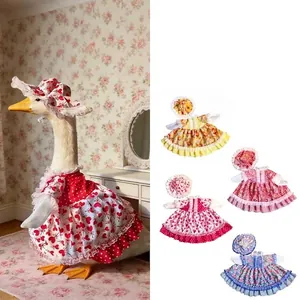 Details of Lolita style porch goose costumes with matching hats in various floral patterns.