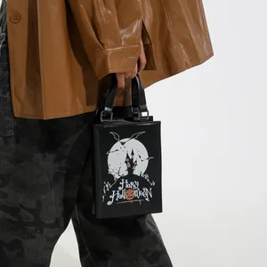 Gothic Halloween crossbody bag for women with Happy Halloween pumpkin and castle print
