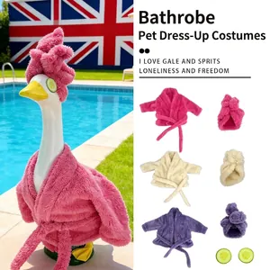 Creative pink plush bathrobe and towel set for porch goose garden statue decoration