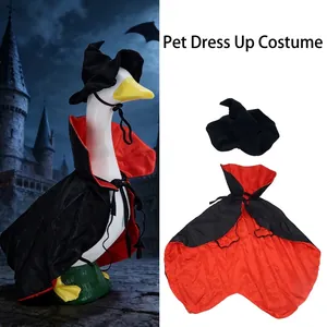 Halloween wizard costume set for porch goose with black hat and red-lined cape