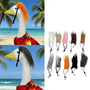 Variety of colorful synthetic hair wigs for porch goose lawn ornaments with straps