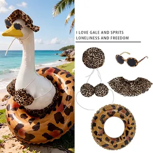 Leopard print bikini outfit set for porch goose garden decoration with hat sunglasses