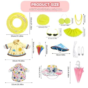 Detailed size guide for various 23-inch porch goose clothes and garden outfit sets