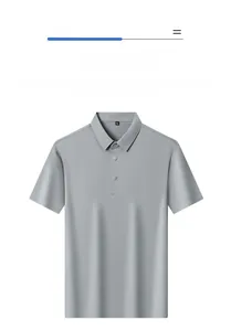 Detailed close-up view showing the fabric texture and collar of a grey business Polo shirt