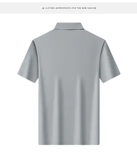 Back view of a grey short-sleeve polo shirt featuring premium breathable ice silk fabric