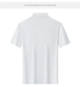 Clean back view of a white short-sleeved business casual polo shirt in breathable fabric