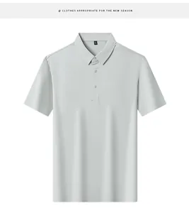Frontal view of a light grey business casual Polo shirt with breathable ice-silk fabric