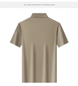 Back view of a khaki breathable short-sleeved polo shirt with business casual design