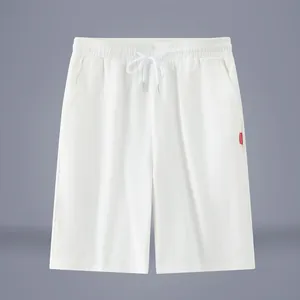 Short en coton blanc coupe décontractée pour homme avec taille élastique à cordon