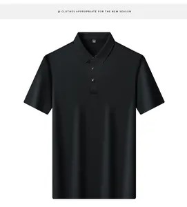 Premium black short-sleeved business casual polo shirt with breathable ice-silk fabric