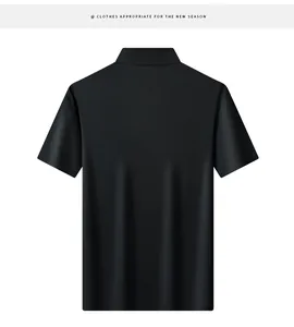 Back view of minimalist black breathable stretch polo shirt for men's casual workwear