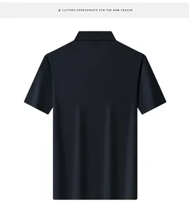 Back view of a classic navy blue business casual short-sleeve Polo shirt for men