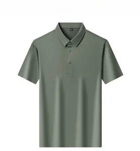 Detailed flat lay of a sage green breathable ice silk polo shirt for men's business casual wear