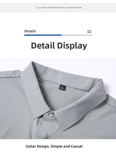 Close-up detail of the classic lapel design on a breathable business casual polo shirt