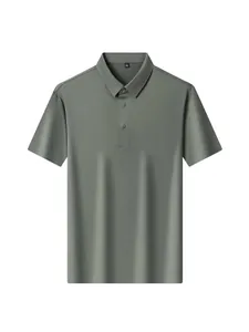Men's business casual short sleeve polo shirt in breathable olive green fabric