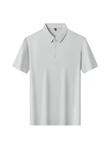 Men's light grey business casual short sleeve Polo shirt with breathable fabric