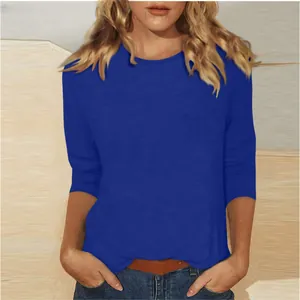 T-shirt décontracté pour femme bleu roi avec col rond et manches 3/4 coupe confort