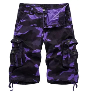 Men's loose casual camouflage cargo shorts with multiple pockets and drawstring hem