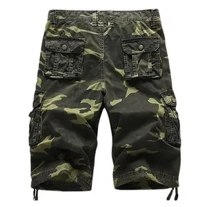 Men's loose casual camouflage cargo shorts with multi-pocket design on white background