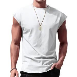 Premium ärmelloses weißes Herren-Muskel-T-Shirt atmungsaktives Fitness-Weste-Oberteil