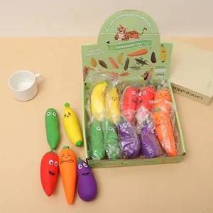 Detailed view of 12pcs simulated vegetable squishy stress relief toys in box