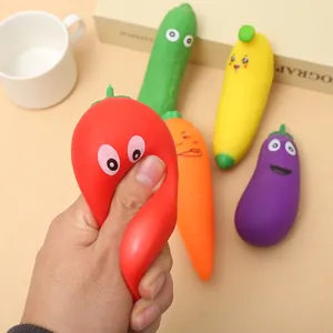 Close-up showing the elasticity of a red chili-shaped TPR stress relief squishy toy