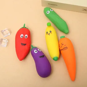 Set of vegetable and fruit-shaped TPR stress relief squeeze toys on a beige surface