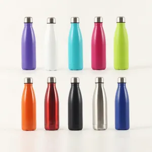 Set of colorful double-walled stainless steel vacuum insulated cola-style water bottles