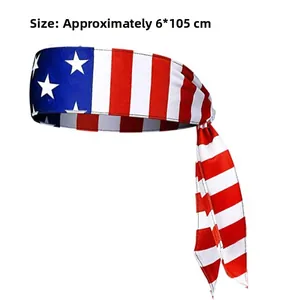 Detailed close-up view of the American flag pattern sports headband with tie-back design